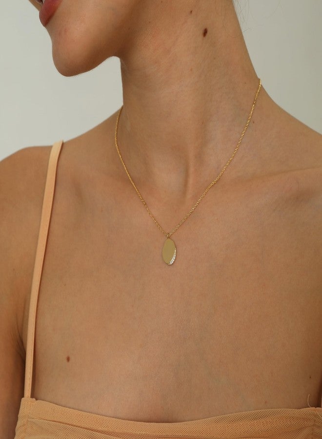 KICKGY Gold Pendant Necklace for Women,Dainty Gold Necklace 14K Gold Plated Oval Diamond Necklace Simple Gold Choker Necklaces Cute Necklaces for Women Fashion Gold Jewelry Gifts - Image 2